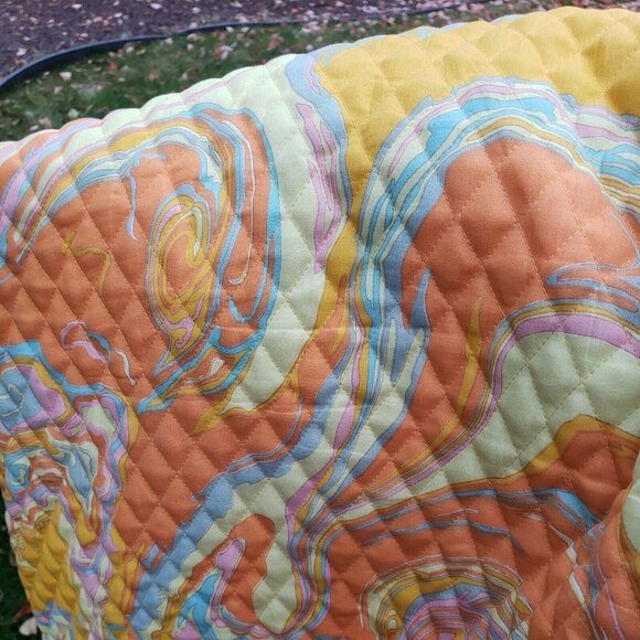 70s Bold Orange Oil Slick Quilted Maxi Skirt Sz 10 Park East by Swirl Mod Op Art - Picture 14 of 15